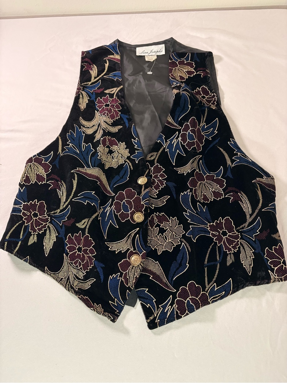 Velvet Vest - Black with Blue & Burgundy